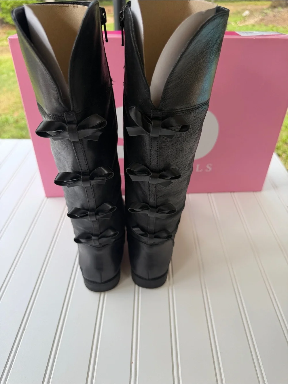 Gianni Bini Black Leather Knee-High Zip Boots
